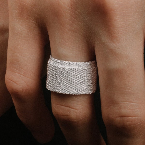 Silver Bandage Ring Minimalist Silver Wide Band Ring Texture Wide Band Ring Adjustable Wide Band Ring Unisex Silver Ring Wide Band Open Ring