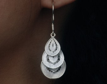 Orecchini pendenti in argento sterling Hmong, gioielli etnici tribali