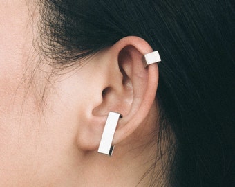 Sterling Silver Ear Cuff-Ear Cuff No Piercing-Minimalist Ear Cuff-Unisex Ear Cuff-Geometric Ear Cuff-Ear Crawler Earrings-Wrap Earrings
