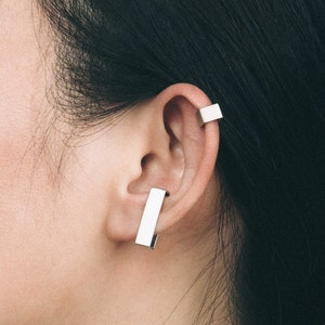 Sterling Silver Ear Cuff-Ear Cuff No Piercing-Minimalist Ear Cuff-Unisex Ear Cuff-Geometric Ear Cuff-Ear Crawler Earrings
