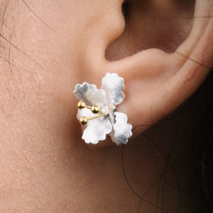 Sterling Silver Petal Flower Stud Earrings Nature Inspired Stud Earrings Silver Flower Studs Silver Cherry Blossom Flower Studs Gift for Her