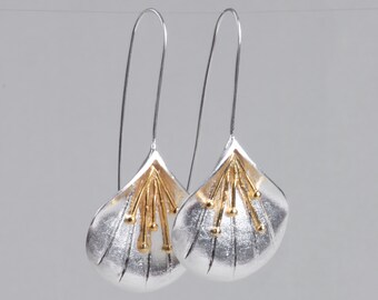 Sterling Silver Floral Dangle Earrings, Nature-Inspired Lily Design
