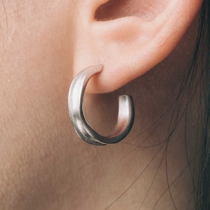Silver Organic Hoop Earrings Abstract Geometric Hoop Contemporary Hoop Earrings Minimal Hoop Earrings Handmade Irregular Hoop Earrings Gift