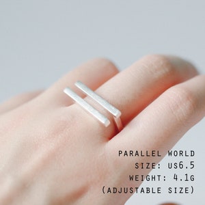 Geometric Silver Ring Minimalist Double Bar Ring Parallel Bar Ring Sculptural Silver Bar Ring Dainty Bar Ring Flat Bar Ring image 7