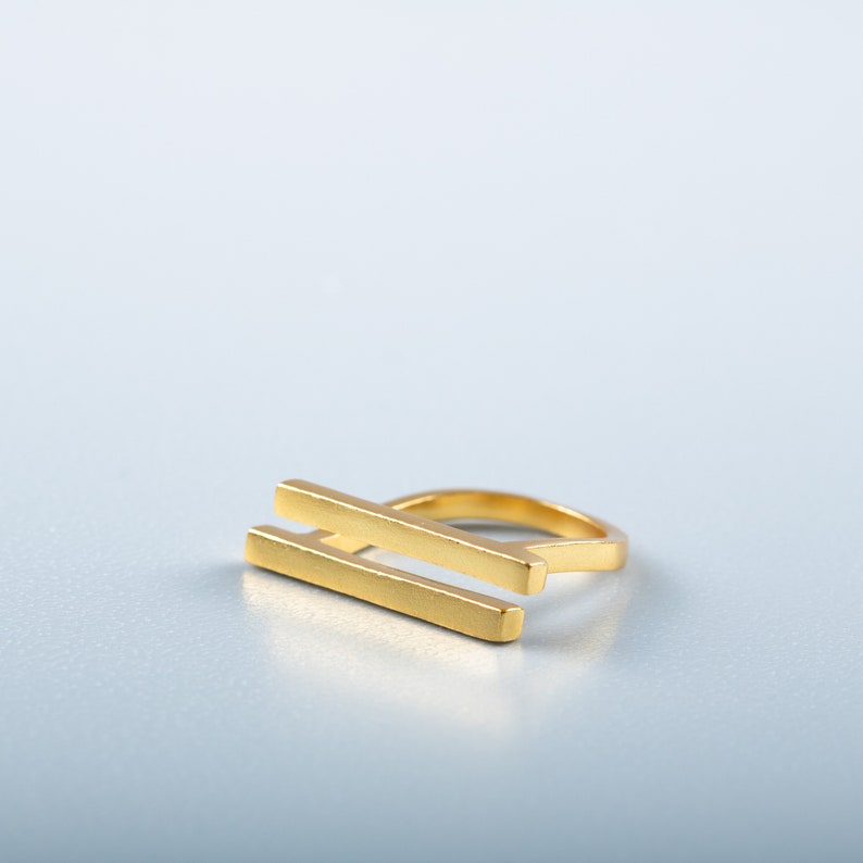 Geometric Silver Ring Minimalist Double Bar Ring Parallel Bar Ring Sculptural Silver Bar Ring Dainty Bar Ring Flat Bar Ring image 4