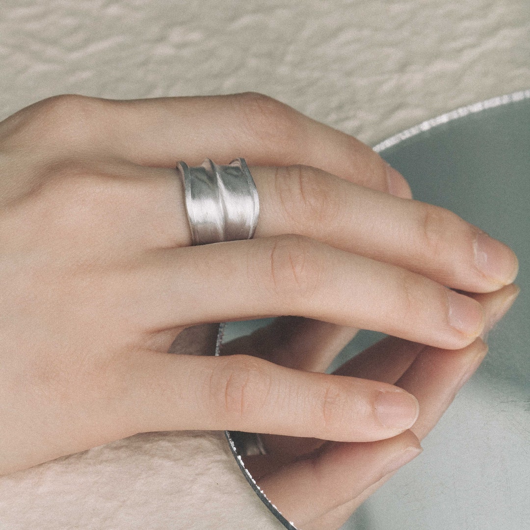 Handmade Sterling Silver Wide Band Ring, Abstract Chunky Ring - Etsy