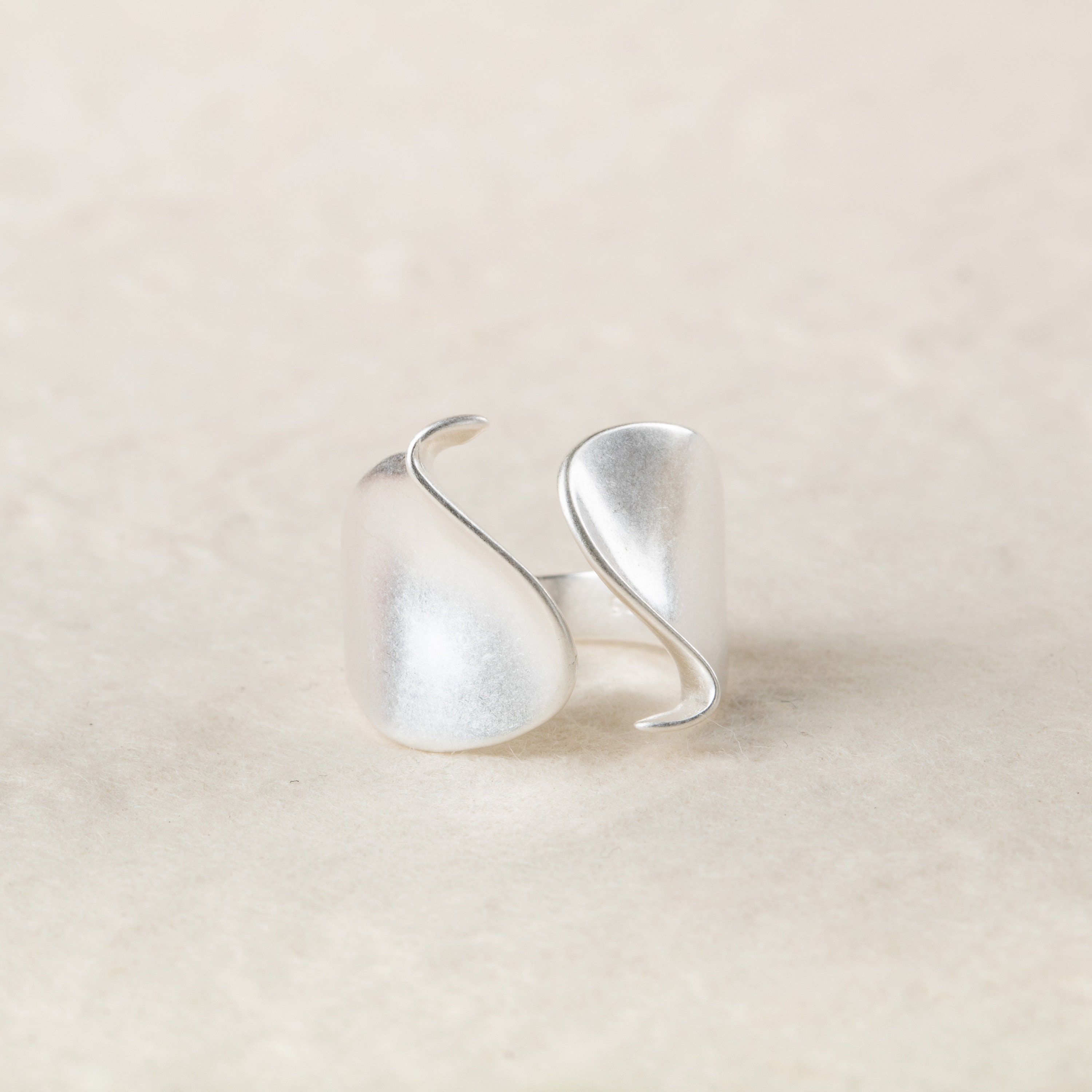 Sculptural Sterling Silver Open Ring - Wide Band Geometric  Modern Sterling Silver Sculptural Open Ring - Size 8 main image 0