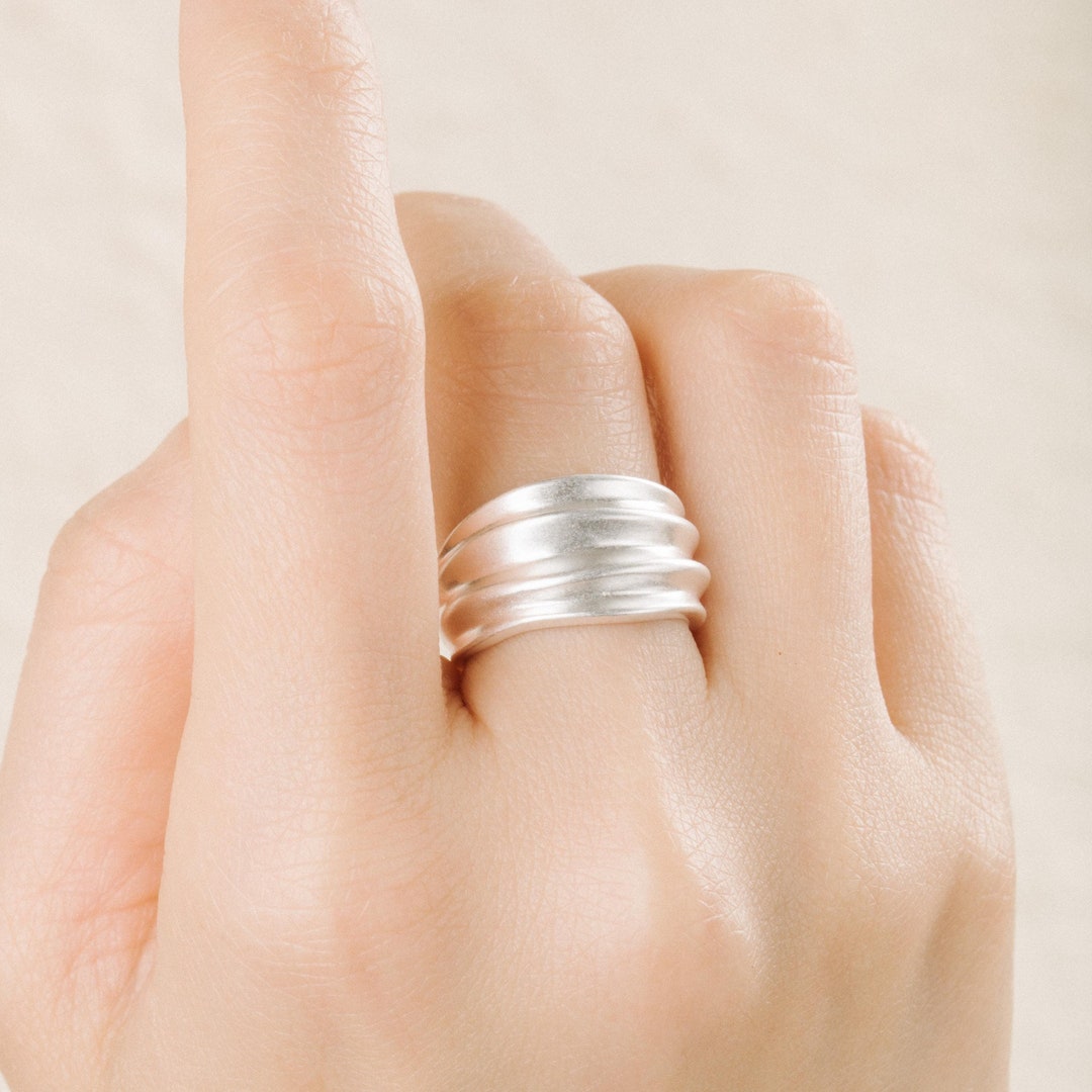 Chunky Matte Sterling Silver Wide Band Ring - Adjustable Unisex Ring ...