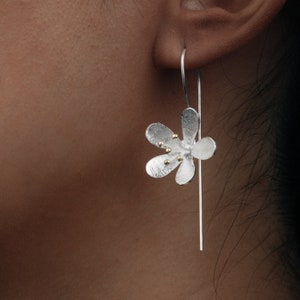 Floral Silber Ohrringe Niedlich Baumeln Blumen Ohrringe Sterling Silber Blumen Ohrringe Lange Tropfen Blumen Ohrringe Silber Sakura Ohrring Geschenk