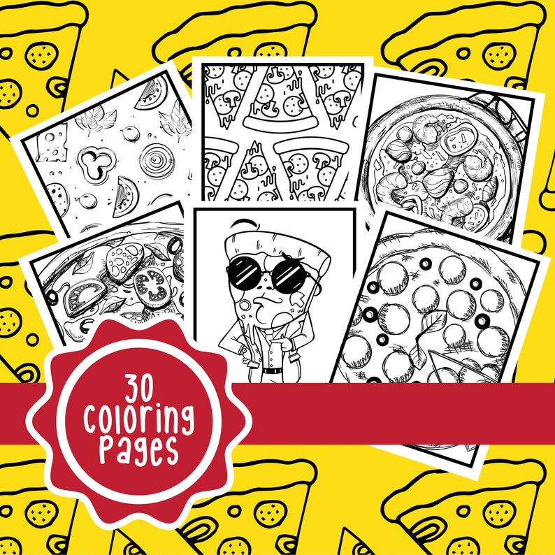Målarbilder för pizzadagen för vuxna - Utskrivbara målarbilder för barn med pizza - Målarbilder och aktivitetsblad med pizza bild 1