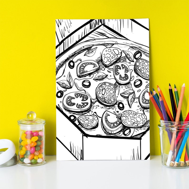 Målarbilder för pizzadagen för vuxna - Utskrivbara målarbilder för barn med pizza - Målarbilder och aktivitetsblad med pizza bild 4