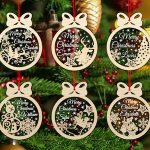 Christmas Ornaments SVG Laser Cut Files, Personalizable 6 Designs For Christmas Tree Ornaments With Editable Text, Christmas Tree Toys SVG