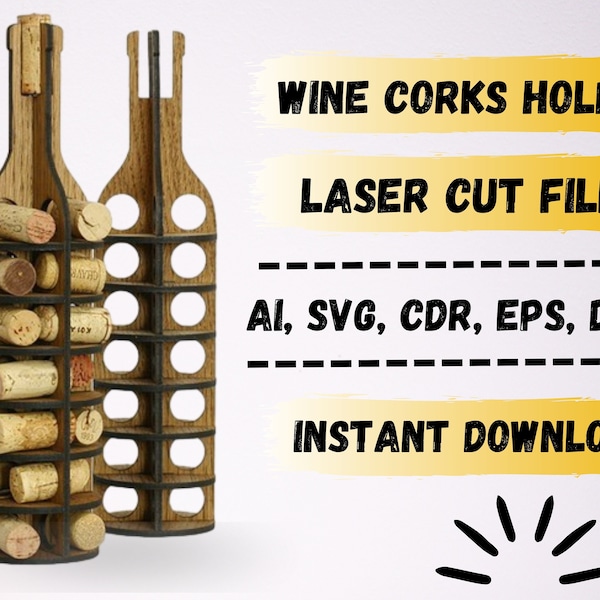 Wine Cork Holder SVG, Cdr Laser Cut Files for a Laser Cutting, Glowforge Wine Corks Storage Laser Cut Files - Perfect for DIY CNC Cutting