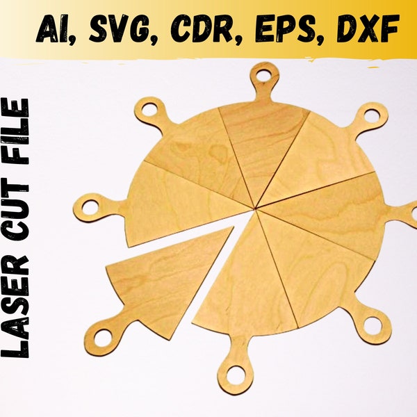 Wooden Pizza Serving Plate laser cut file, Pizza Board Files For Cnc Router - Svg, Dxf, Ai, Eps