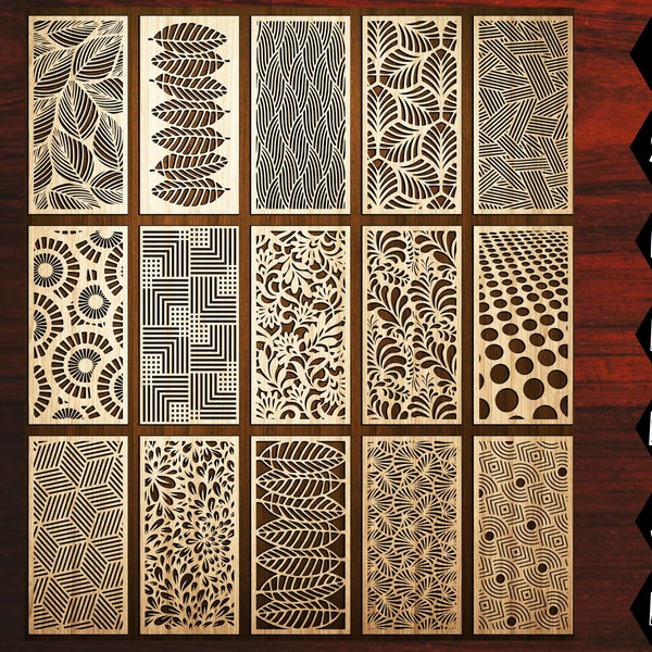 Panels collection 15 Laser Cut Files for CorelDRAW, Decorative Wall panel patterns for laser cutting Ai, SVG, DXF, CDR Vector files