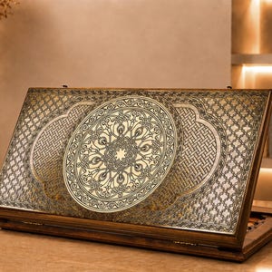 Personalized Wooden Backgammon Set with Ornamental Design, Handmade Luxury Board Game and Checkers Set