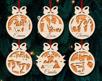 Nativity Scene Ornament SVG, Personalized Christmas Tree Decoration (Digital Download)