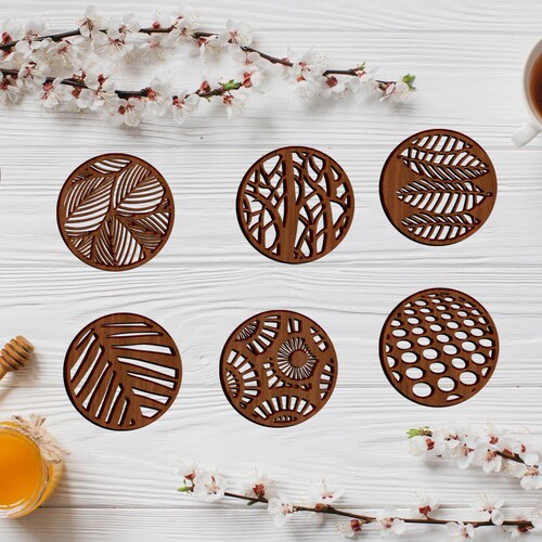 Coaster Svg 9 Laser Cut Files for Coreldraw Ornamental Drink Etsy