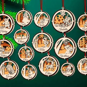 16 file SVG di decorazioni per alberi di Natale, palline di Natale a 3 strati, palline di Natale sospese, file SVG tagliati al laser con testo modificabile