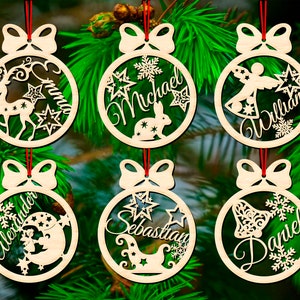 Merry Christmas Ornamente SVG Laser cut Dateien, Personalisierte Christbaumkugeln SVG mit bearbeitbarem Text, Laser Weihnachten Plotterdatei