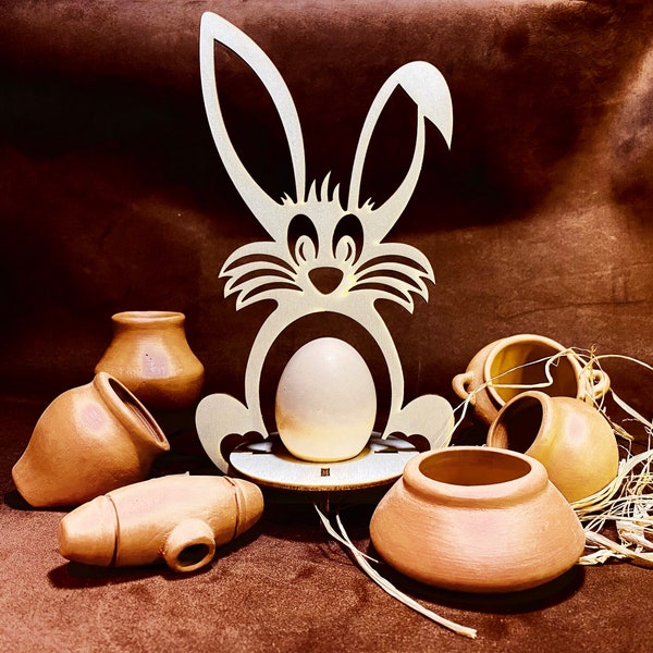 Laser Cut Easter Eggs Rabbit Holder SVG - Archivo de corte láser para CorelDraw, Bunny Egg Stand SVG, DXF - Archivo de corte láser para decoraciones de Pascua