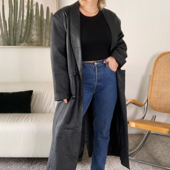 Vintage Double G Long Leather Trench Coat