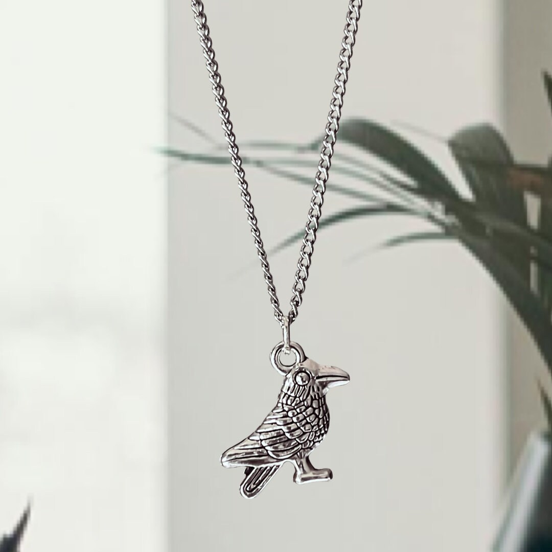 Mini CROW Silver Crow Necklace / Crow Necklace Crow Pendant Dainty ...