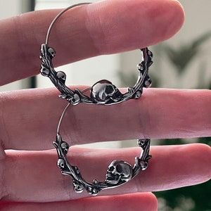 BONE ORCHARD - silver skull hoop earrings / Hoop earrings | Gothic hoops | Gothic earrings | Witchy | Skull earrings | Gift for girlfriend