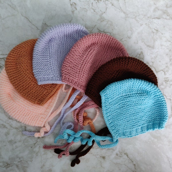 Handmade knitted baby bonnet, baby hat by Maya's Knits