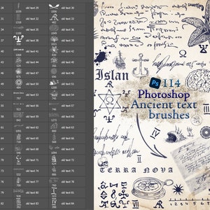 Vieux pinceaux de photoshop de texte, géographie, calligraphie, cartes anciennes, navires, alchimie, coeur, nombres, écriture ancienne, fichiers abr, ensemble de pinceaux photoshop