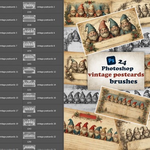 ビンテージ ノーム カード、Photoshop ブラシ、クリスマス カード、装飾カード、ポストカード、ABR ブラシ