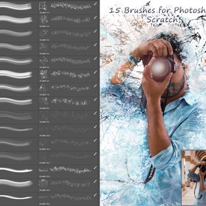 15 Brushes for Photoshop, Scratch, grunge, decor photo, scratch stamps, abr files