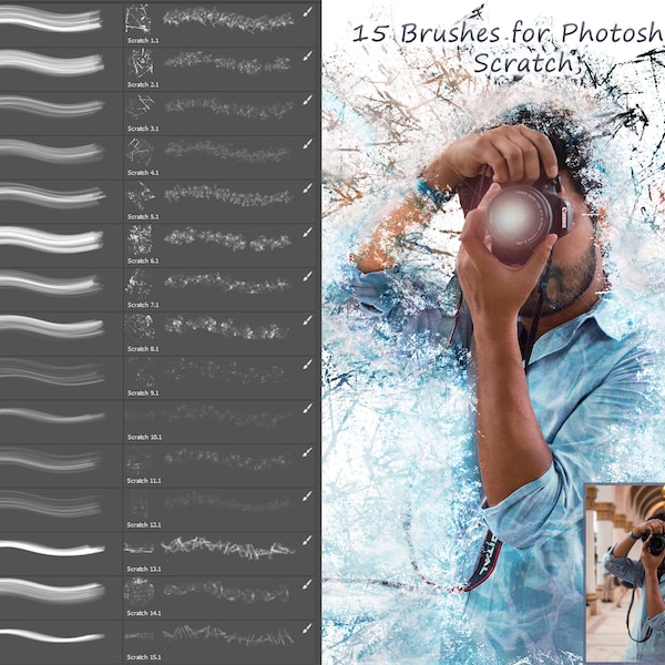 15 Brushes for Photoshop, Scratch, grunge, decor photo, scratch stamps, abr files