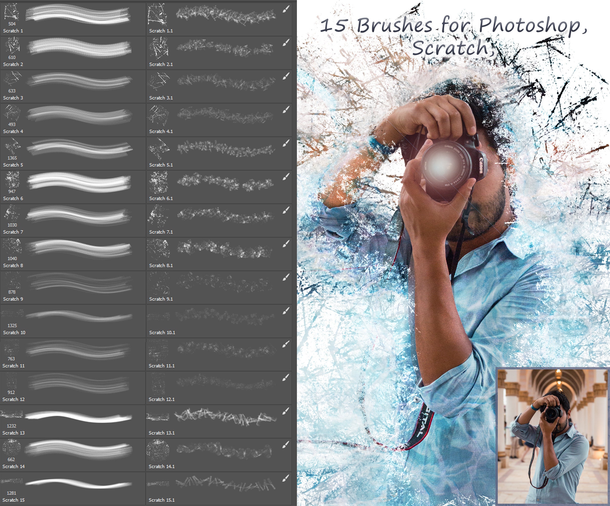 15 Brushes for Photoshop, Scratch, Grunge, Decor Photo, Scratch Stamps ...