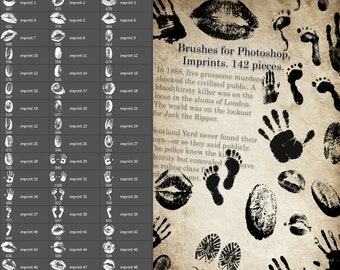 Brushes for Photoshop Imprints, fingerprint, handprint, footprint, lip print, shoe print, ABR, big set of brushes, decor photo