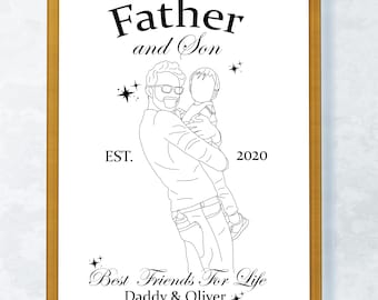 Custom Father Son Portrait • Minimalist Line Art (Digital Download)