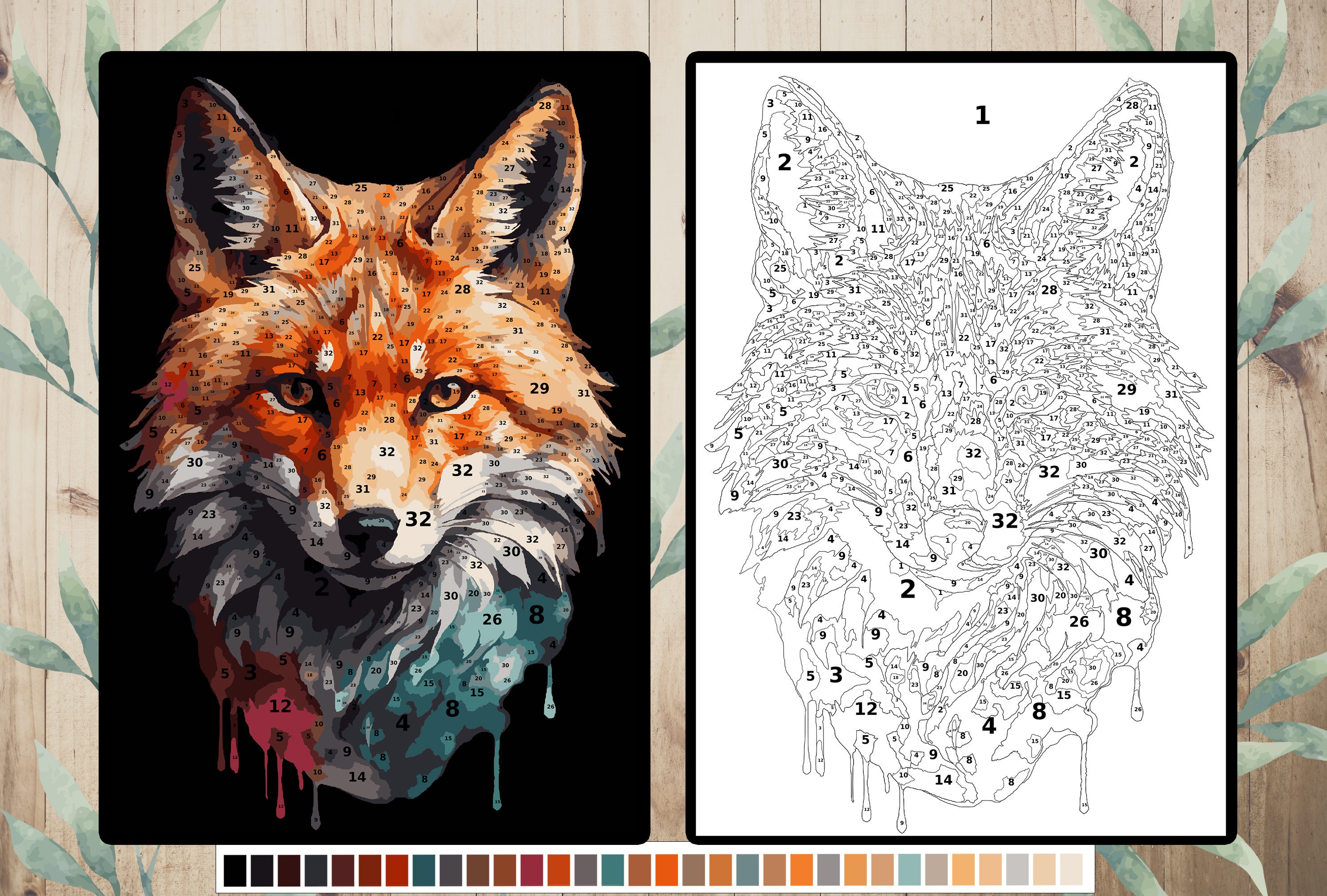 Pagina vossenkleur op nummer: aquarelstijl (digitale download) - Etsy België, image size:2960x2000