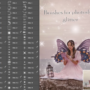Pennelli per glitter Photoshop, 41 pezzi. Un set completo. Paillettes, polvere magica. Decorazioni fotografiche. Timbri, lime ABR.