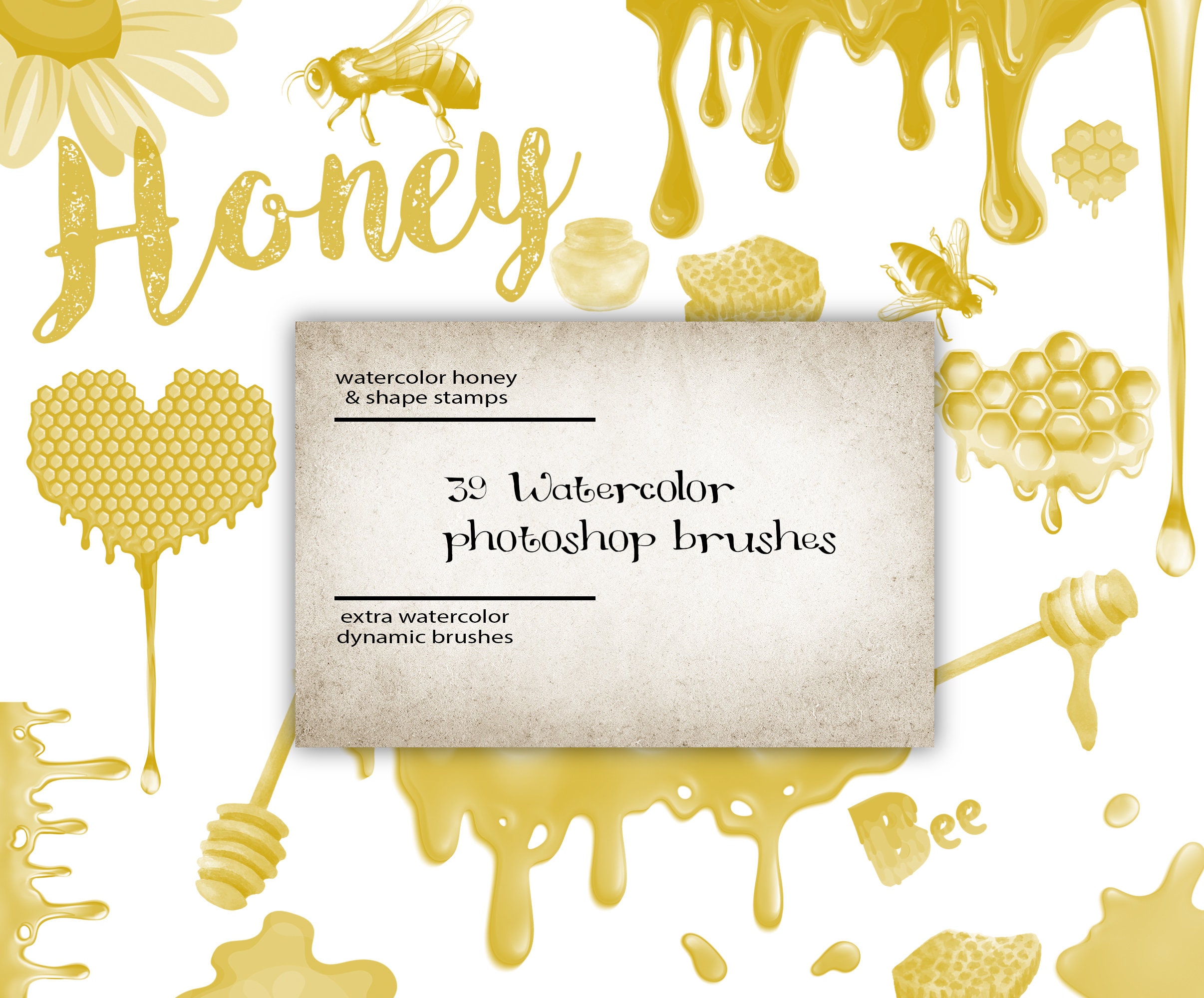 Honey, Watercolor Brushes for Honey, Bees, Honey