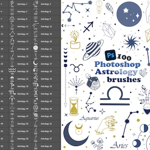 Astrologia, pędzle do Photoshopa, gwiazdy, znaki zodiaku, konstelacje, kryształy, pliki ABR, projektowanie graficzne, zestaw pędzli do Photoshopa