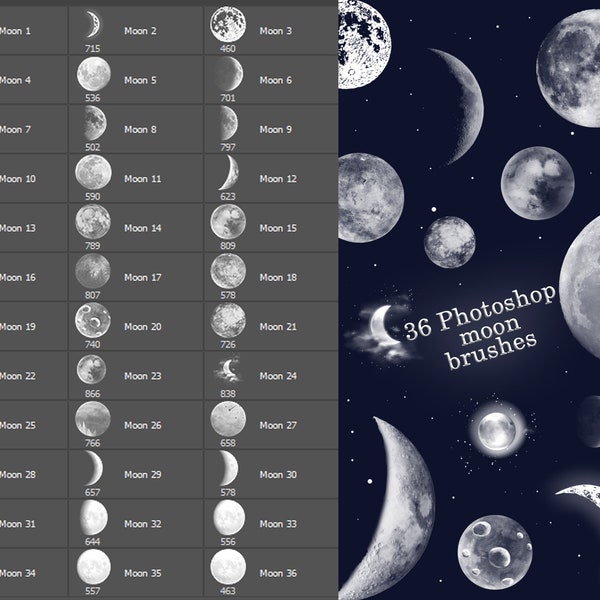 Photoshop brushes moon, crescent, increscent, moon with clouds, abr files,photoshop brush set