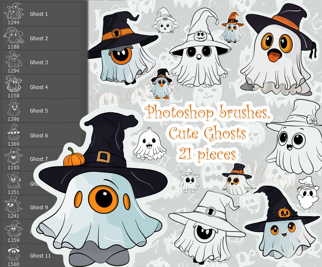 Cute Ghosts, Photoshop Brushes, Photo Brushes, Halloween Mood Brushes ...