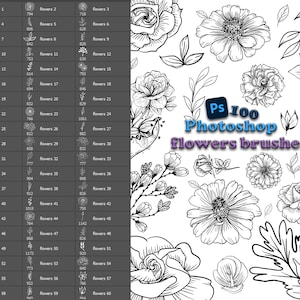 Floral stamps, rose,orchid,sunflower,chamomile,wildflowers,spring flowers,leaves,buds,greens,Brushes for Photoshop, plant brushes, abr files
