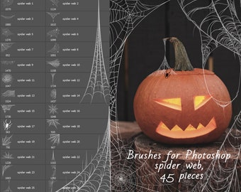 Pinceles de Photoshop de telarañas: Sellos ABR para decoración de Halloween (Descarga digital)