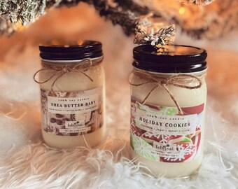 Holiday Candle | Natural Soy | Mason Jar Candle | Winter Scents | 8 oz | 12 oz | Hand poured | Dye Free | Pet Safe | Container