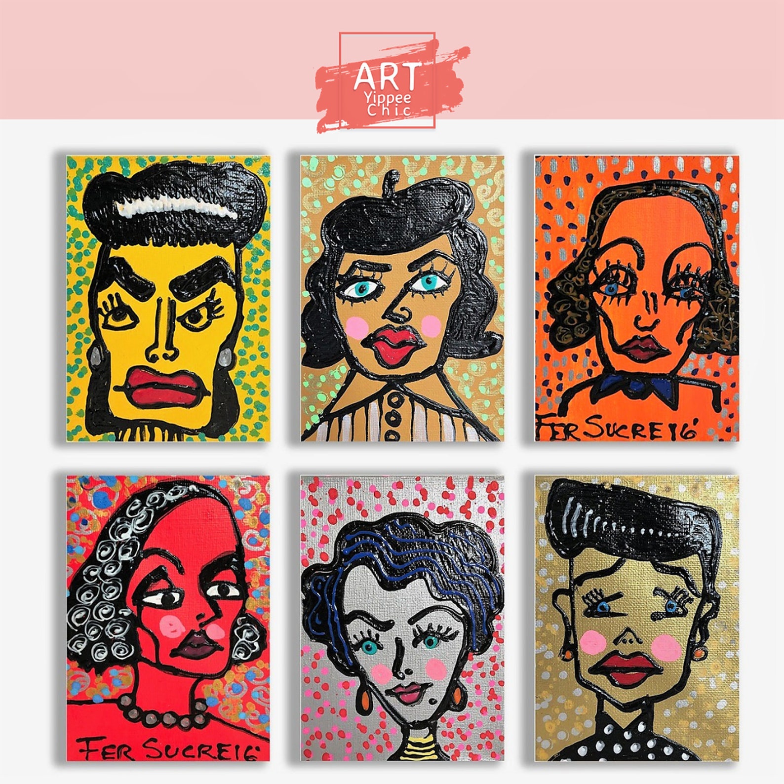 Set of 6 Original Hand Paintings Pop Art Classical Etsy