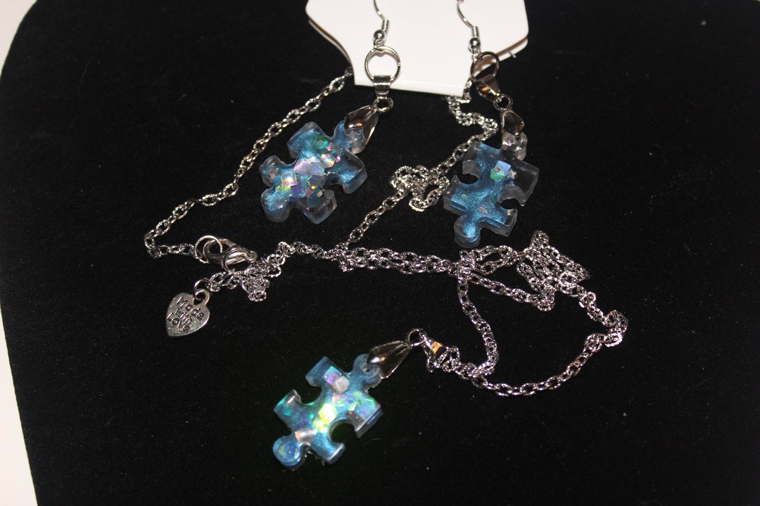 Handmade Puzzle Piece Jewelry Set, Women's Jewelry Set, Unique Jewelry