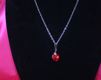 Heart Necklace, Red Necklace, Crystal Necklace, Red Crystal Heart Necklace, Valentines Day Gifts