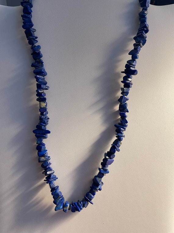 Natural Lapis Lazuli Chip Necklace, Blue Lapis 18”