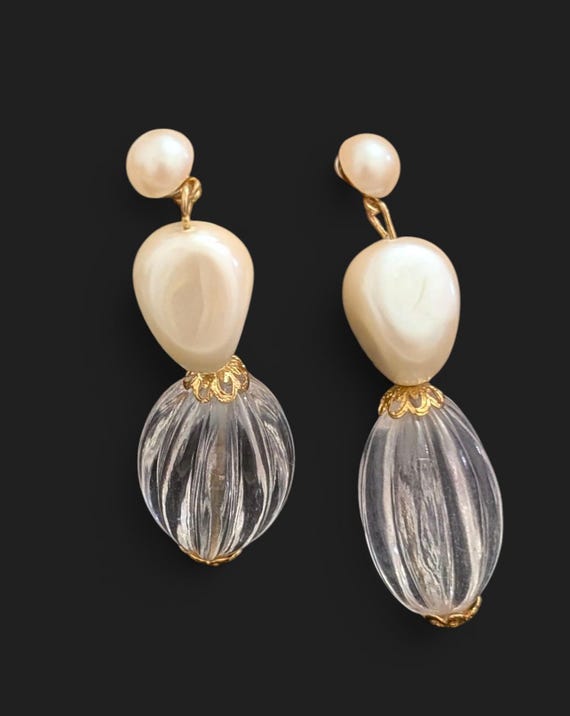 Elegant Pearlescent Drop Earrings: Faux Pearl & R… - image 5